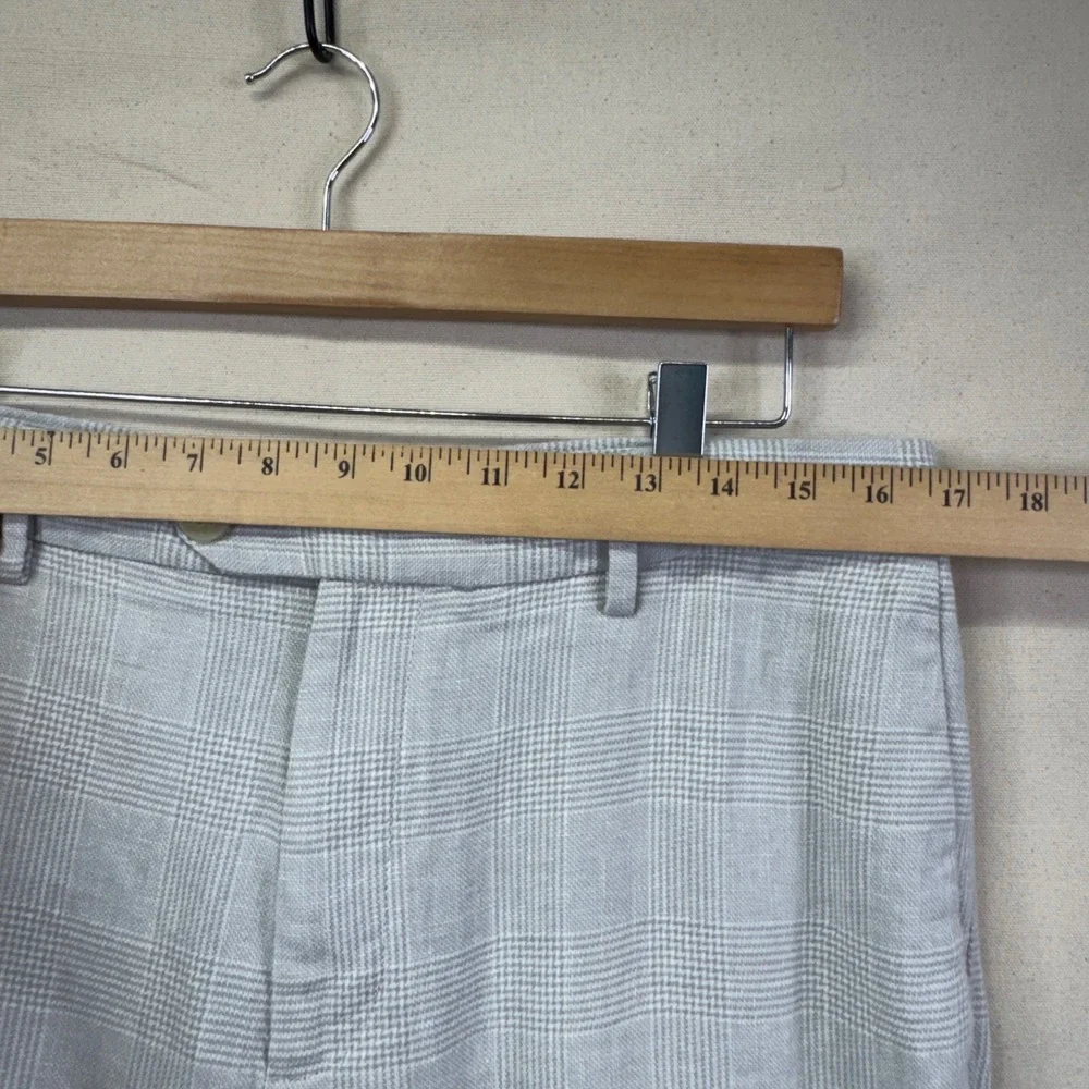 Banana Republic Tailored Fit Pants 33x27 Grey Glen Plaid Linen Blend Preppy